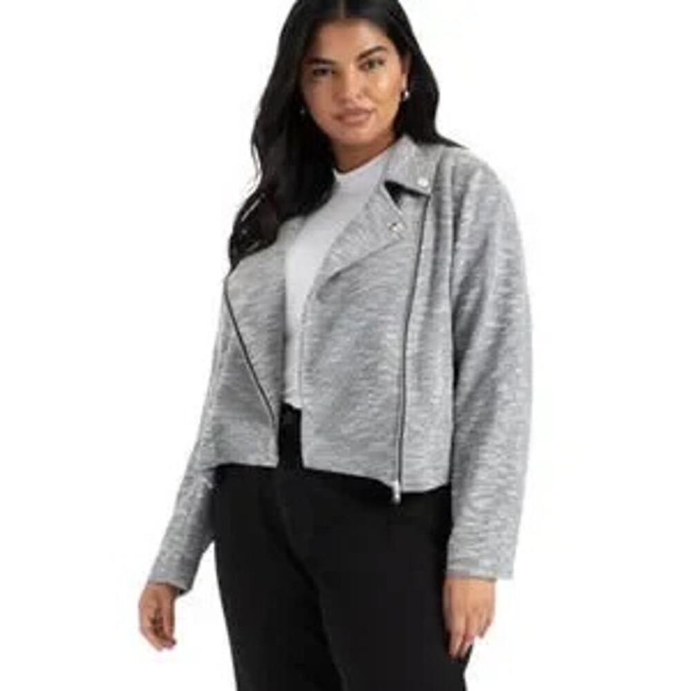 Eloquii Soft Knit Moto Jacket Cropped Gray Stretch Collared Women 22/24